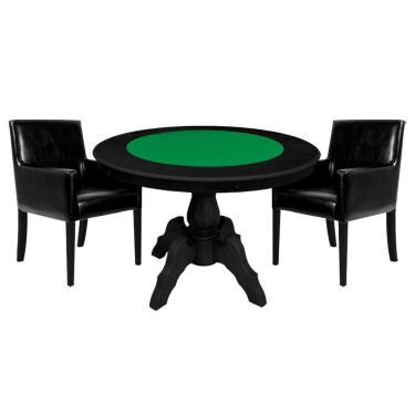 Imagem de Mesa de Jogos Carteado Montreal Tampo Reversível Preto 2 Cadeiras Liverpool PU Preto Liso - GranBelo