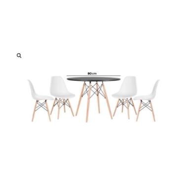 Imagem de Conjunto de Jantar Mesa Eiffel 80cm Preta + 4 Cadeiras Eiffel DKR Brancas
