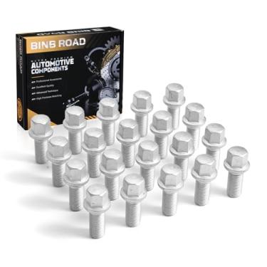 Imagem de BINB ROAD 20 peças M14 x 1,5 Parafusos e Porcas para Rodas 0009904907 9904907 Compatível com Mercedes Benz C300 E350 CLA250 GL350 ML350 SLK350 C209 W164 W251, Prata