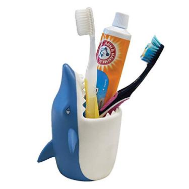 Imagem de Lily's Home Fun Suporte de escova de dentes para crianças – Organizador de armazenamento de banheiro infantil para pasta de dente e escovas de dentes. Também ótimo suporte para canetas, lápis e marcadores, Shark