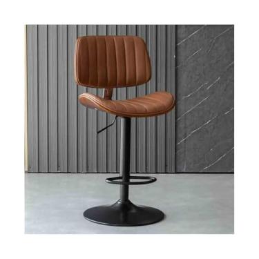 Imagem de Banqueta de bar leve de luxo para cadeira de bar bancos altos giratórios cadeiras de ilha encosto europeu (marrom)