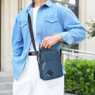 Imagem de Bolsas transversais masculinas, bolsa de ombro masculina de nylon com zíper, bolsa mensageiro pequena para homens, bolsa masculina para trabalhar, Azul, 61.2 cubic inches
