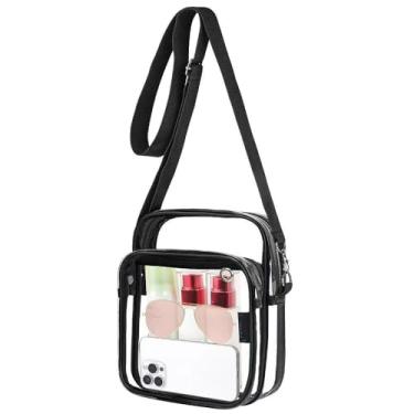 Imagem de Bolsa transparente para eventos de estádio - Bolsa de ombro transparente feminina, bolsas transversais de estádio para shows e eventos esportivos, Preto, Bolsas transversais