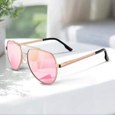 Imagem de Óculos de sol aviador masculinos, leves, masculinos, armação de metal, piloto para dirigir e pescar, Ouro/rosa