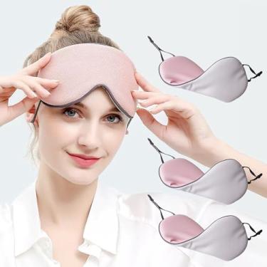 Imagem de Máscara de dormir, máscara dupla face quente e fria para dormir pacote com 3, venda macia ajustável para bloqueio de luz, máscara de sono confortável para viagens, soneca, meditação rosa