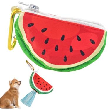 Imagem de Capiant Suporte dispensador de saco de cocô de cachorro com mosquetão, bolsa com zíper padrão de melancia, bolsa de transporte médio para resíduos de animais de estimação