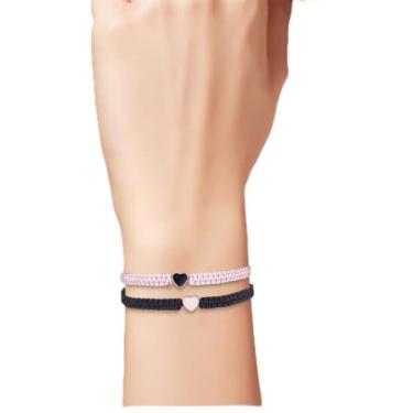 Imagem de 2 pulseiras elásticas de coração para casais, pulseiras ajustáveis com contas de coração, conjunto de pulseiras empilháveis, joias da moda para mulheres, presentes elegantes, diâmetro interno: 16-26