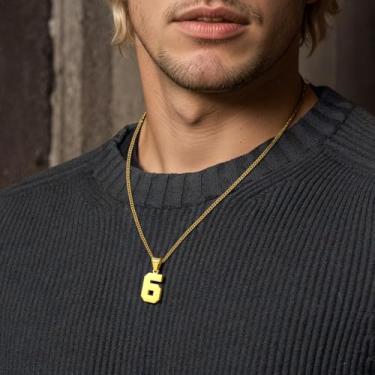 Imagem de Colar com número personalizado, pingente para basquete, beisebol, futebol, número da sorte, unissex,, F, Aço inoxidável, Sem Pedra Preciosa