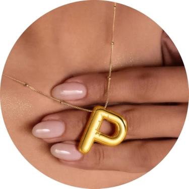 Imagem de Colar com pingente de inicial 3D, letra A-Z, joia de corrente de cobra, feita de design moderno de aço inoxidável, adequado para mulheres, F, Aço inoxidável, Sem Pedra Preciosa