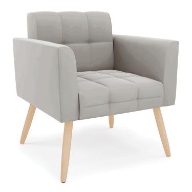 Imagem de Poltrona Elisa Veludo Cinza Pés Palito Natural - D'Rossi