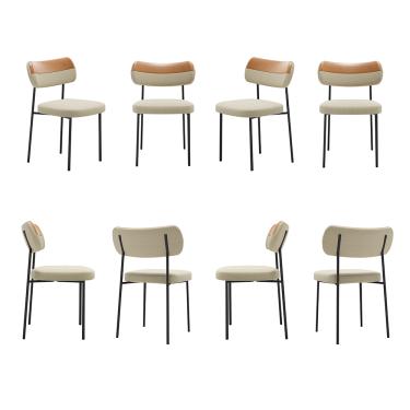 Imagem de Cadeiras de Jantar Base Ferro Nile kit 8 PU Caramelo/Linho Bege A08 - D'Rossi