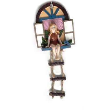 Imagem de Escultura: estátua, fada, corda de escalada, resina, 26,5 cm, pendurad