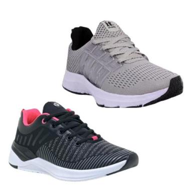 Imagem de Tênis Feminino Esportivo Caminhada Fitness Confortável Kit Cinza/Preto