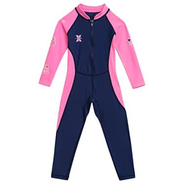 Imagem de IBTOM CASTLE Maiô inteiro para meninos e meninas, manga comprida, Rash Guard, maiô inteiro, Azul escuro, 5-6 Anos