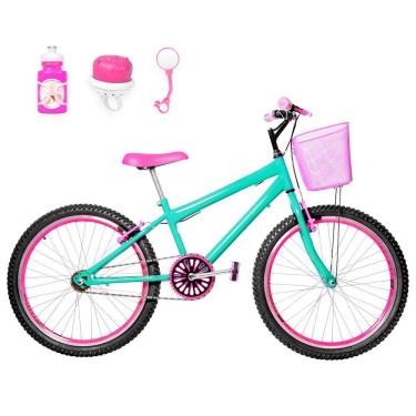 Imagem de Bicicleta Aro 24 Aero + Kit Passeio Cor Verde Água E Pink