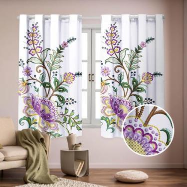 Imagem de Cortina Flores Semi Blackout 2.00 X 1.50 Desenho em Efeito Bordado 3D 