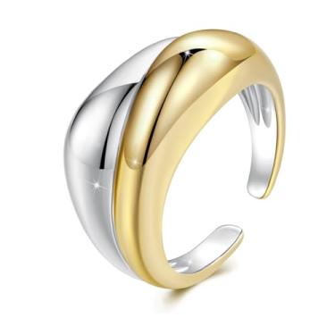 Imagem de WOSTU Aliança de dois tons para mulheres, anel de casamento de eternidade ajustável, aniversário de compromisso, noivado, grosso, empilhável, joia de aniversário para filha, mãe, ela, Adjustable