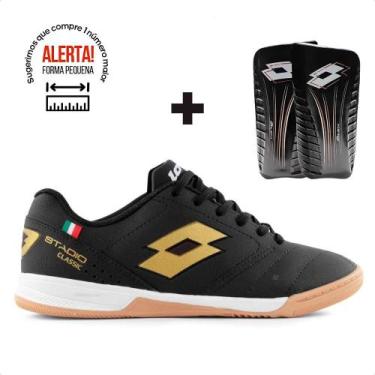 Imagem de Chuteira Futsal Lotto Stadio Classic B700 Masculina + Caneleira, Preto