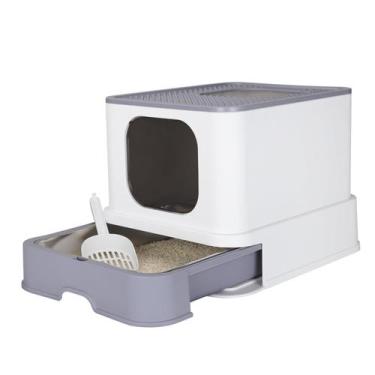 Imagem de Caixa de areia para gatos RIZZARI fechada com tampa dobrável GG branca