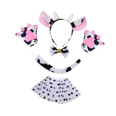 Imagem de Deevoka Cosplay de vaca Orelhas Orelhas Bandas Praça Busca Luvas Tail Conjunto de trajes Funcy Dress for Party, Bowtie com Sino