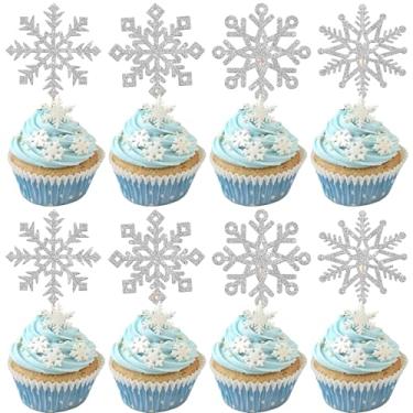 Imagem de Rsstarxi 48 Pack Snowflake Cupcake Toppers Double Side Glitter Christmas Frozen Cupcake Toppers A Little Snowflake Cake Picks Decorations Winter Wonderland Baby Shower Birthday Party Decorations White