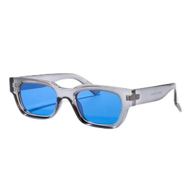 Imagem de Óculos de sol quadrados de armação pequena para mulheres e homens, lentes clássicas vintage para dirigir na praia, estilo urbano urbano, moda diária ao ar livre, Armação cinza Tra/Lente azul, Lens