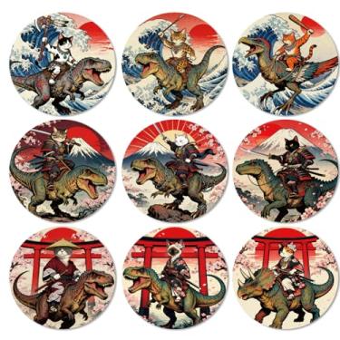 Imagem de ANATTASOUL Conjunto de 9 porta-copos estilo japonês com padrão de gato e dinossauro porta-copos de madeira coloridos em massa presente de inauguração de casa nova para casa nova, proteção de mesa de