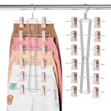 Imagem de DOIOWN Cabides de bebê de 6 camadas com clipes – Cabides de calça infantil que economizam espaço para bebês e crianças, pano, cabide ajustável para crianças recém-nascidas, organização de armário
