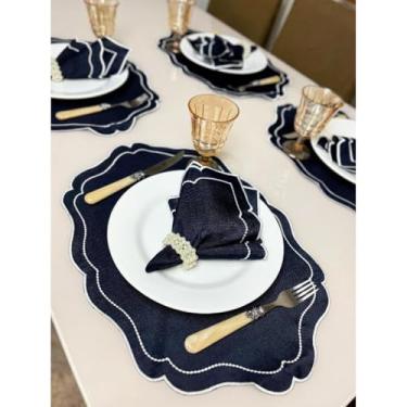 Imagem de Conjunto de 12 jogos americanos estilo americano Jogos americanos para uma mesa de jantar para 6 pessoas Arranjo de mesa Guardanapos redondos Mesa de jantar(Azul Realeza)