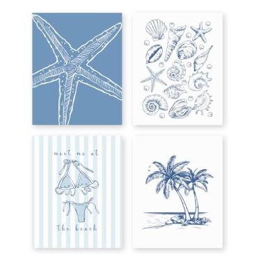 Imagem de RLCNOT Conjunto de 4 impressões de arte de parede litorânea de praia, pôsteres de decoração de parede de concha para dormitório, quarto, banheiro, lago, casa, pôsteres estéticos, decoração de quarto