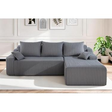 Imagem de HABUTWAY Sofá secional em nuvem, sofá desossado com espreguiçadeira, sofá modular confortável com assento profundo para sala de estar, quarto, sofá em forma de L com tecido de veludo cotelê, sem