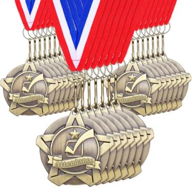 Imagem de Quelay 30 medalhas de prêmio de 5 cm a granel medalhas de comparecimento a granel com fitas de pescoço Troféu de metal Prêmio presente para torneios, competições, festas, crianças e adultos