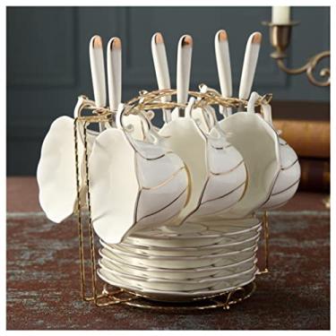 Imagem de Conjunto de chá xícaras de chá conjunto de bule de chá simples conjunto de xícara de chá de cerâmica conjunto de xícara de café europeu e pires com suporte de metal para casa conjunto de xícara de chá