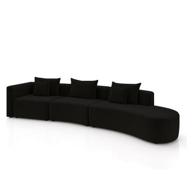 Imagem de Sofá Curvo Decorativo Kimiko 437cm 5 Lugares Sala De Estar Com Chaise Veludo Preto G52 - Gran Belo