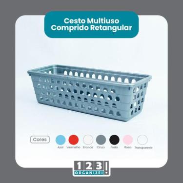 Imagem de Cesto Multiuso Comprido Retangular Cinza 28x11x8 Cm 123Organizei - 123