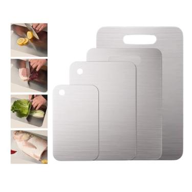 Imagem de Tábua de corte de aço inoxidável, 4 tábuas de corte para cozinha, tábua de corte antiaderente de aço inoxidável 304 da YAAHEIJA para carne, frutas e vegetais (15,3 x 11, 13,4 x 9, 11,8 x 7,9, 23 x