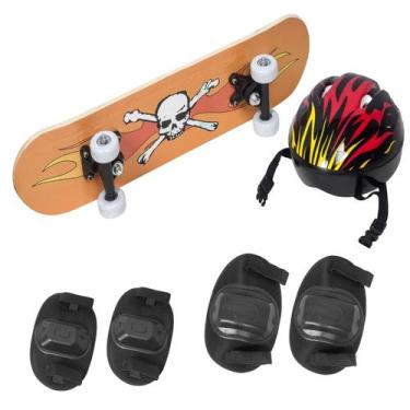 Imagem de Kit Skate Infantil Capacete Joelheira Cotoveleira 60cm - Bhstore, 3 Me