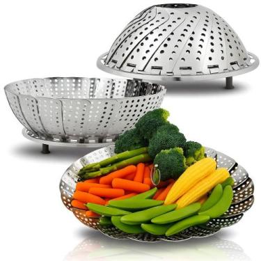 Imagem de Cesto Escorredor Vaporizador de Inox Dobrável 20cm para Legumes e Verd