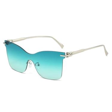Imagem de Óculos de sol de luxo retrô sem armação, estilo olho de gato, punk, com lentes únicas, masculino e feminino, proteção UV400 (verde prateado)