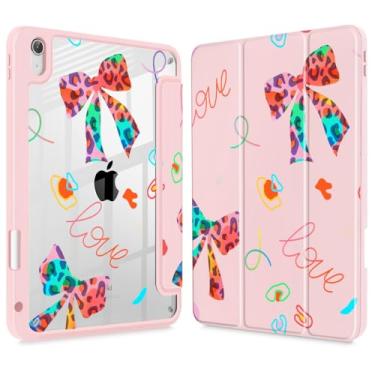 Imagem de Mektron Capa para iPad 11ª/10ª geração 2025 iPad 11 polegadas A16 capa com suporte para lápis para iPad 11 polegadas 2022 capa transparente à prova de choque, laços neon - rosa