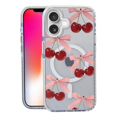 Imagem de Capa Bow Cherry para iPhone 16, compatível com MagSafe, capa fosca macia e fina à prova de choque, antiimpressões digitais, antiamarelamento, antiarranhões, capa de telefone magnética para Apple