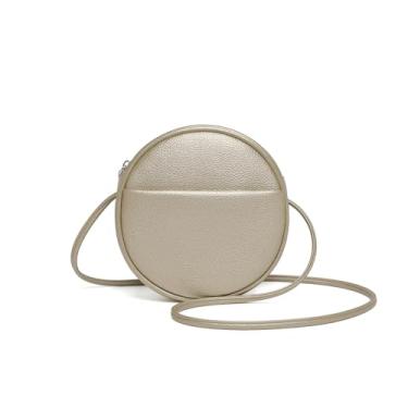 Imagem de YONBEN Bolsa transversal circular feminina NYLON com zíper e alças de ombro ajustáveis, Pu/Pearl White Tea