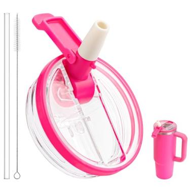 Imagem de Bluwing Tampa de canudo dobrável à prova de vazamento de 850 g para copo Stanley Quencher H2.0 e ProTour, tampa de substituição de 850 g para copo Stanley, à prova de derramamento (rosa vermelha)