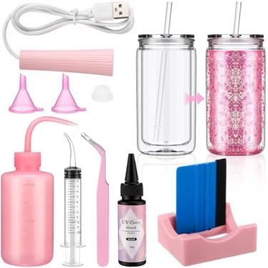 Imagem de LemonRoad Kit de suprimentos para globo de neve, 10 peças, 473 ml, faça você mesmo, pré-perfurado, parede dupla, globo de neve, copo de vidro com tampa, canudo espremedor, funil, pinça, seringa