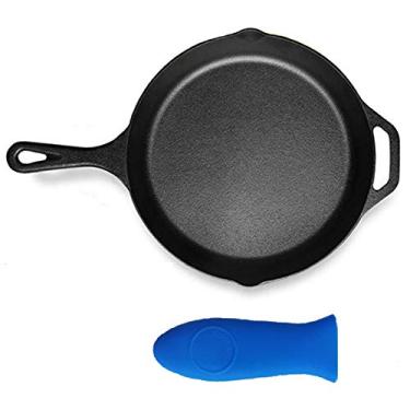 Imagem de Panelas de ferro fundido Kookantage pré-temperadas com suporte de silicone para alça quente – 32 cm, Preto, 12.5in Iron Skillet, 1