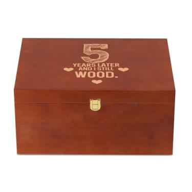 Imagem de InnoBeta Caixa de lembrança de 5 anos, caixas de armazenamento de madeira, organizador decorativo com tampa para tesouro de memória de aniversário