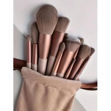 Imagem de Kit Profissional de Pincéis de Maquiagem, 13 Peças, Rose Gold e Bege, com Estojo, para Base, Contorno e Sombra