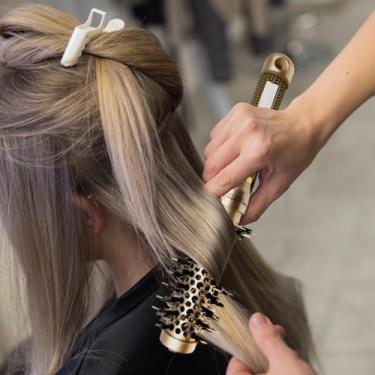 Imagem de Pente de rolo de cabelo cacheado | Ferramenta para pentear cabelos cacheados para meninas | Pente de rolo com alça antiqueimadura, pente de volume de ar resistente ao calor para cabelos ondulados e