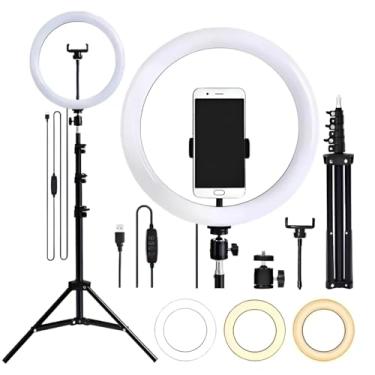 Imagem de Ring Light 10 Polegadas com Tripé Ajustável 2,1m e Suporte Celular – Iluminação Profissional para Fotos, Vídeos e Lives