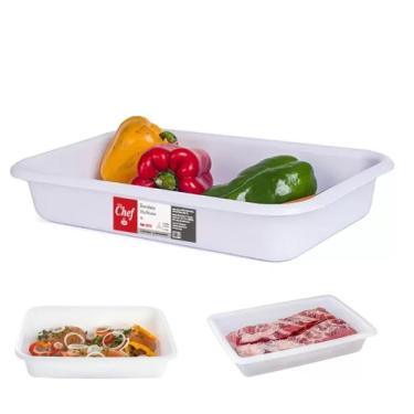 Imagem de Caixa Bandeja Plastica Acougue Organizador Cozinha Mantimentos Camera Fria 6 Litros Restaurante Branca